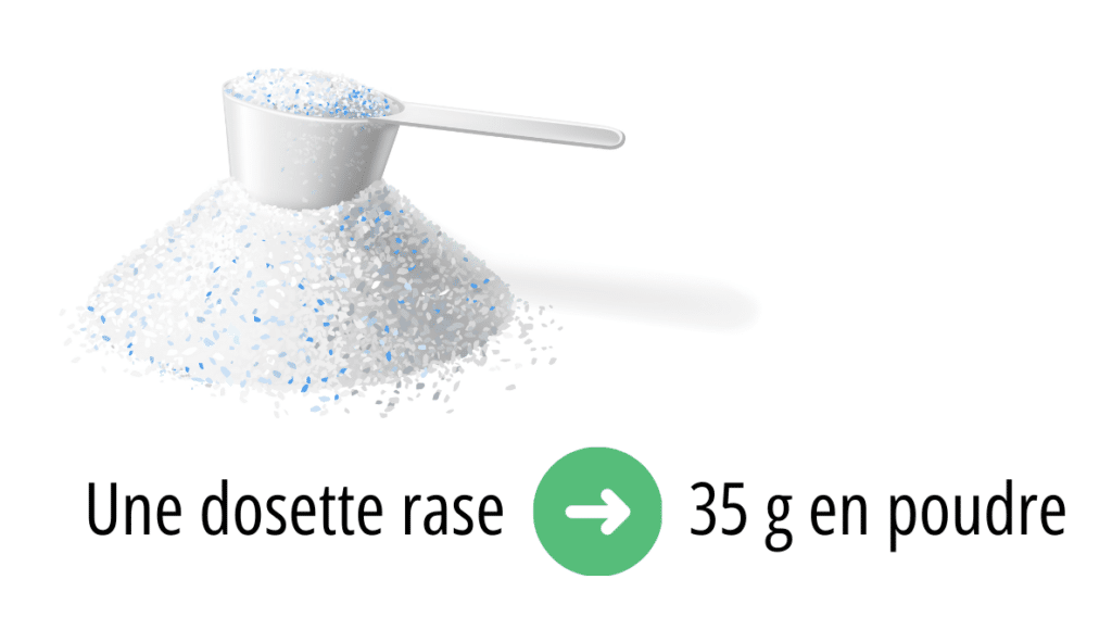 Dosage du CMV Harmonie senior : une dosette rase correspond à 35 g en poudre.